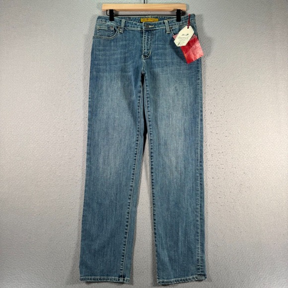 Seven7 Straight Leg Jeans‎ Womens 10 Blue Medium Wash Comfort Heavyweight Stitch - Picture 1 of 16